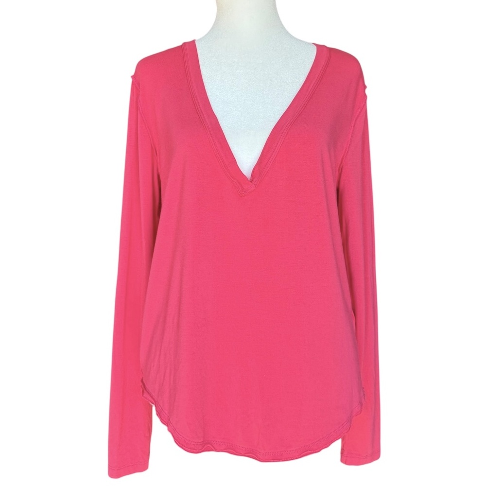 We The‎ Free V Neck Oversized Long Sleeve Pink Tee Shirt Sz M